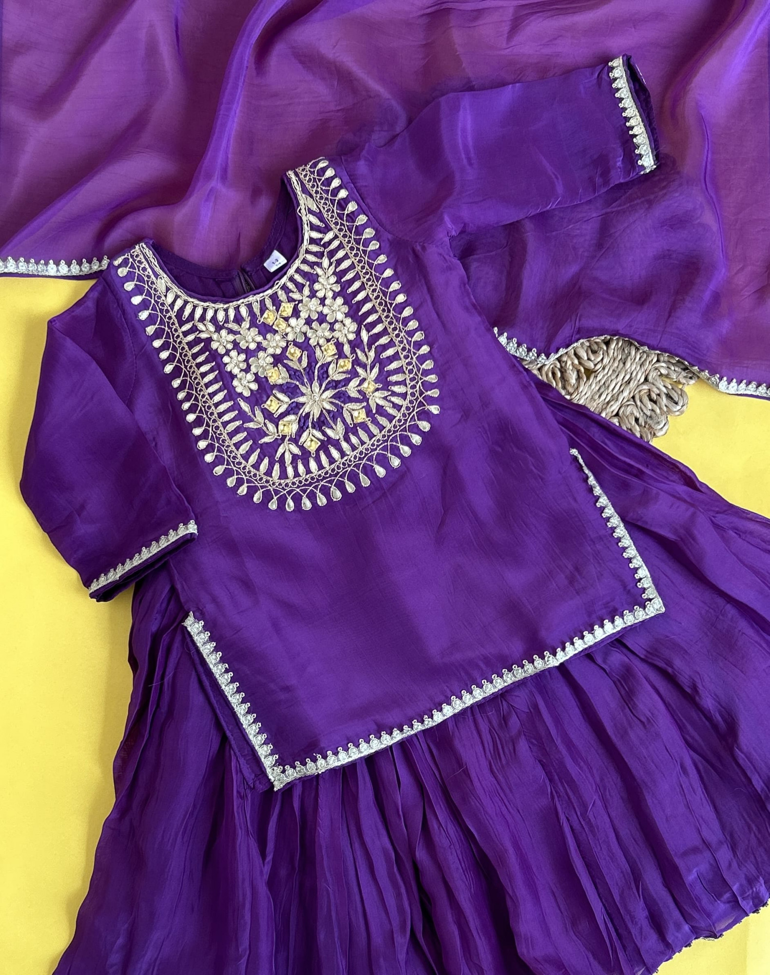 Purple Silk Kurti  Skirt Traditional Set