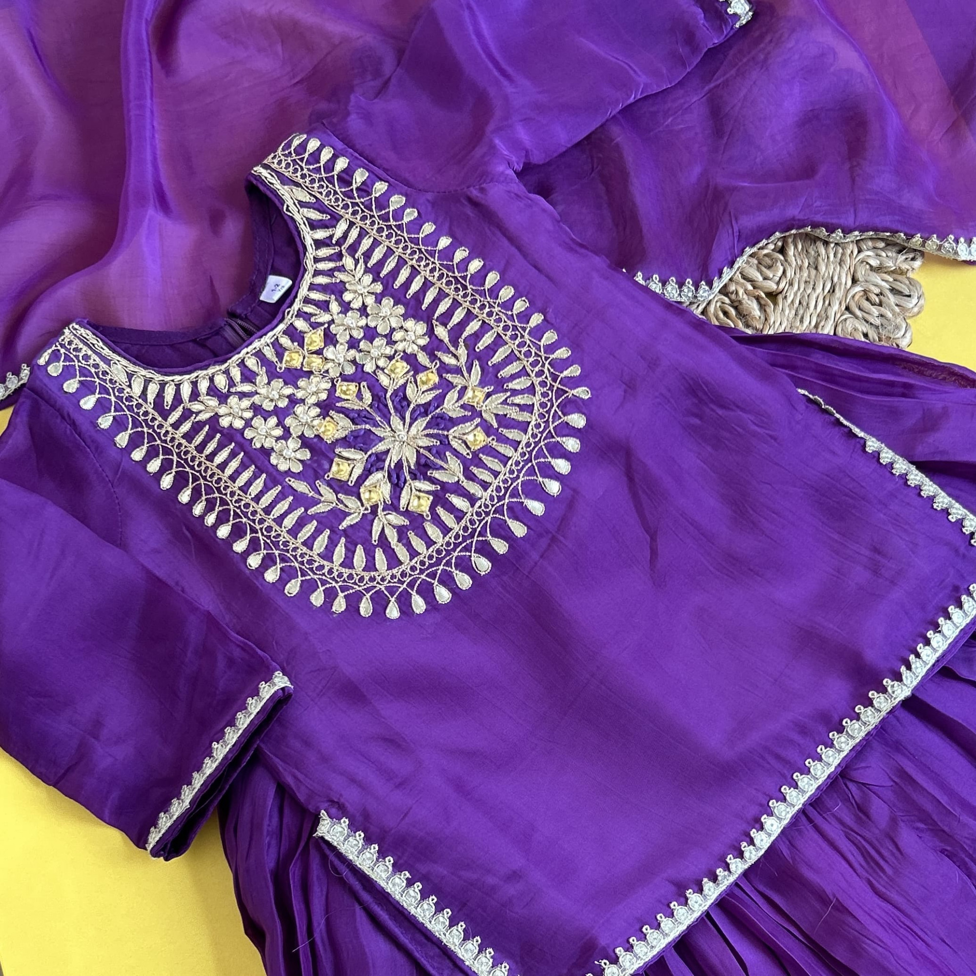 Purple Silk Kurti  Skirt Traditional Set