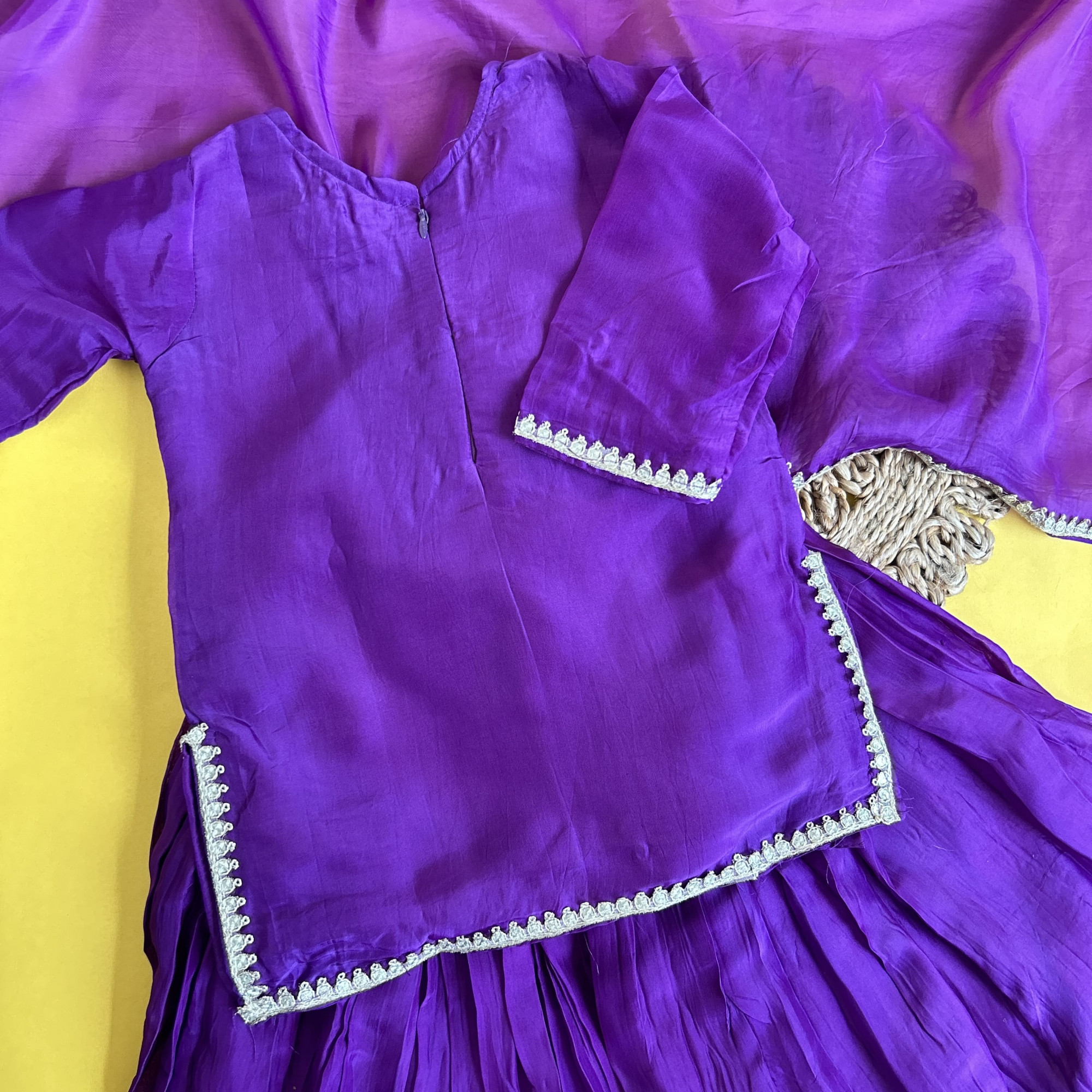 Purple Silk Kurti  Skirt Traditional Set