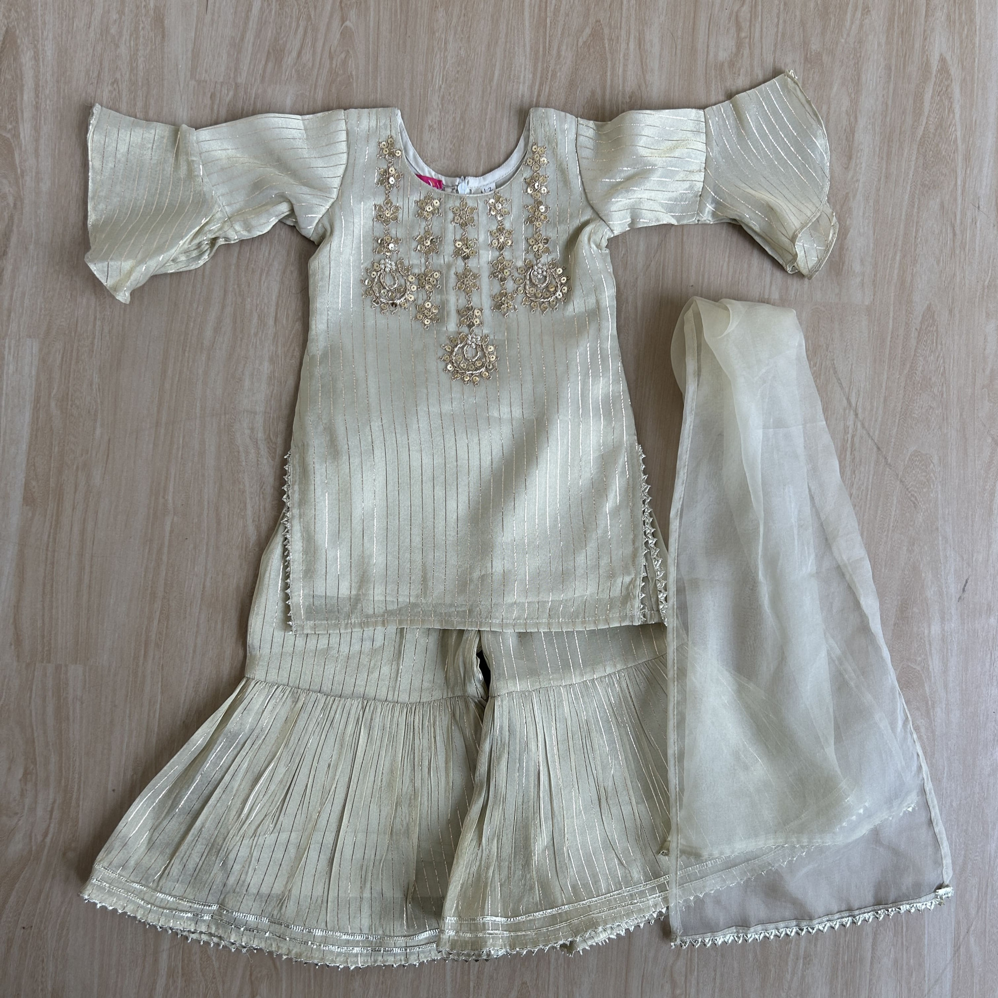 Striped Tissue Kurta  Sharara Set