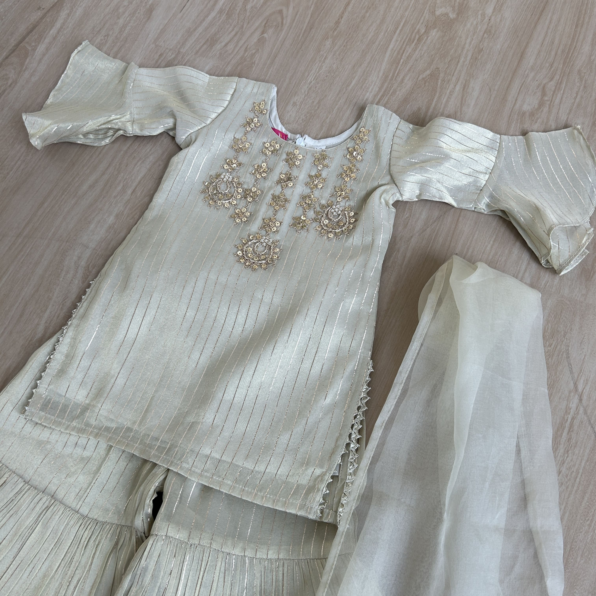 Striped Tissue Kurta  Sharara Set