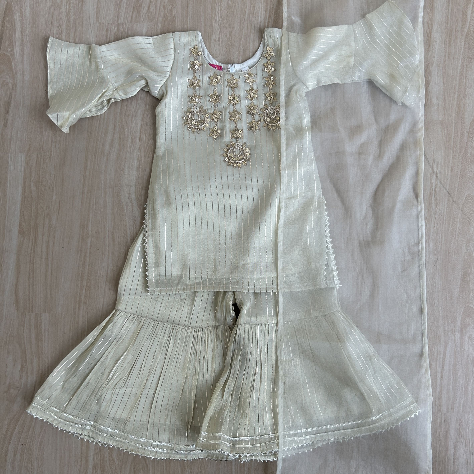 Striped Tissue Kurta  Sharara Set