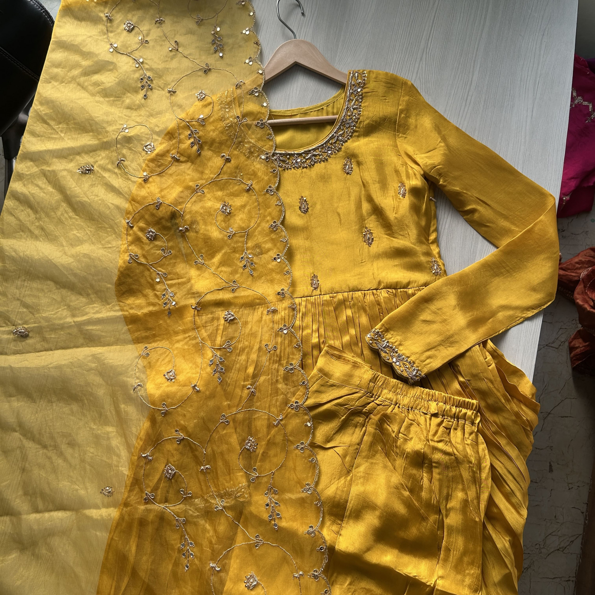 Yellow Zardozi Embroidery Suit