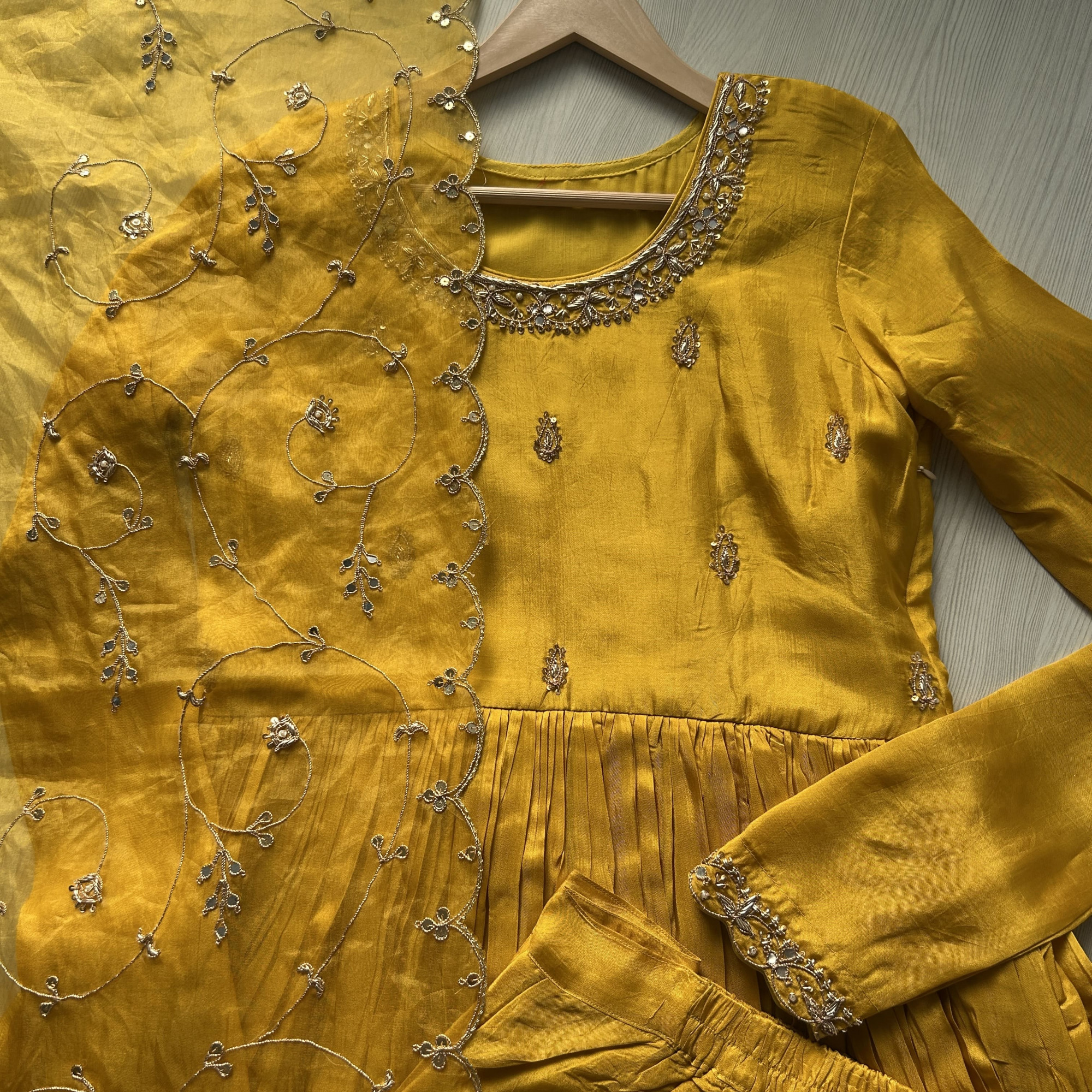 Yellow Zardozi Embroidery Suit