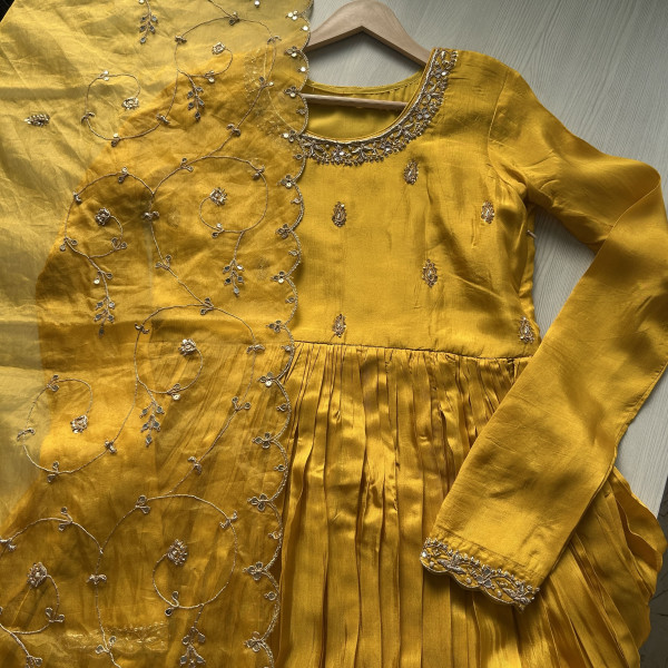 Yellow Zardozi Embroidery Suit
