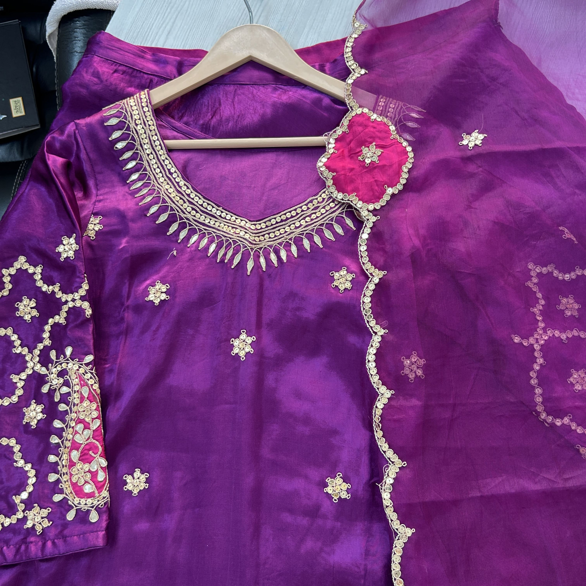 Purple Marodi Sequins Work Indo Western