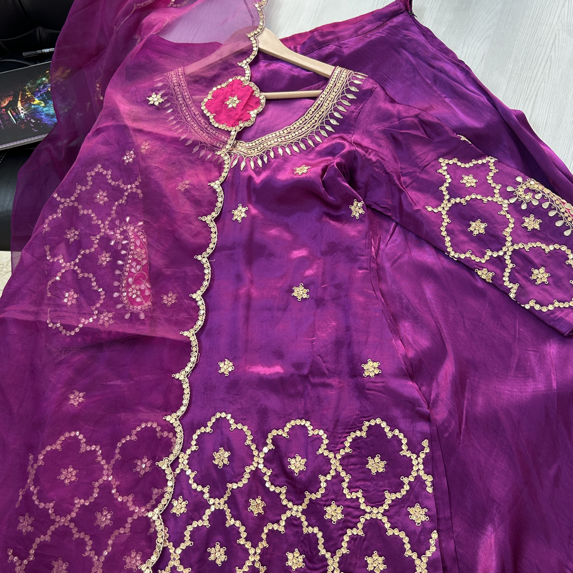 Purple Marodi Sequins Work Indo Western