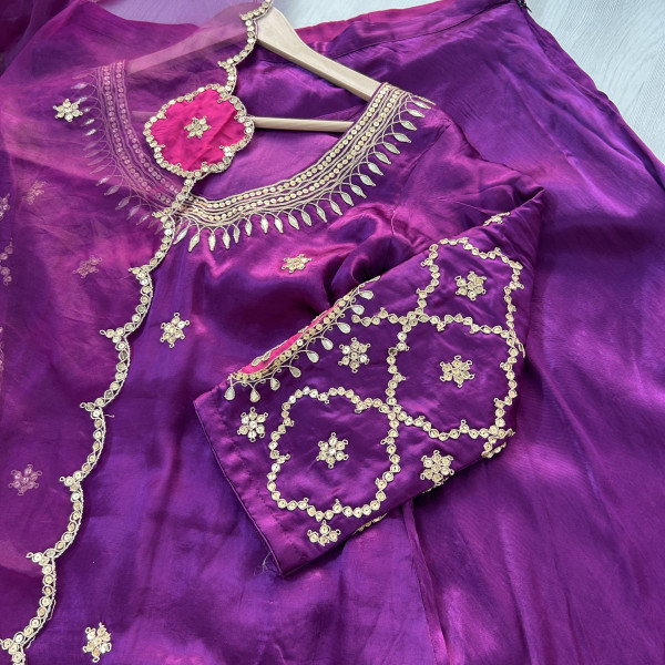 Purple Marodi Sequins Work Indo Western