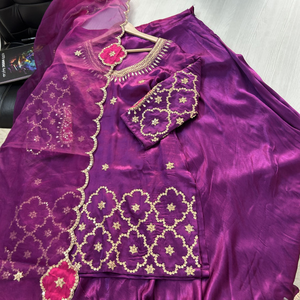 Purple Marodi Sequins Work Indo Western