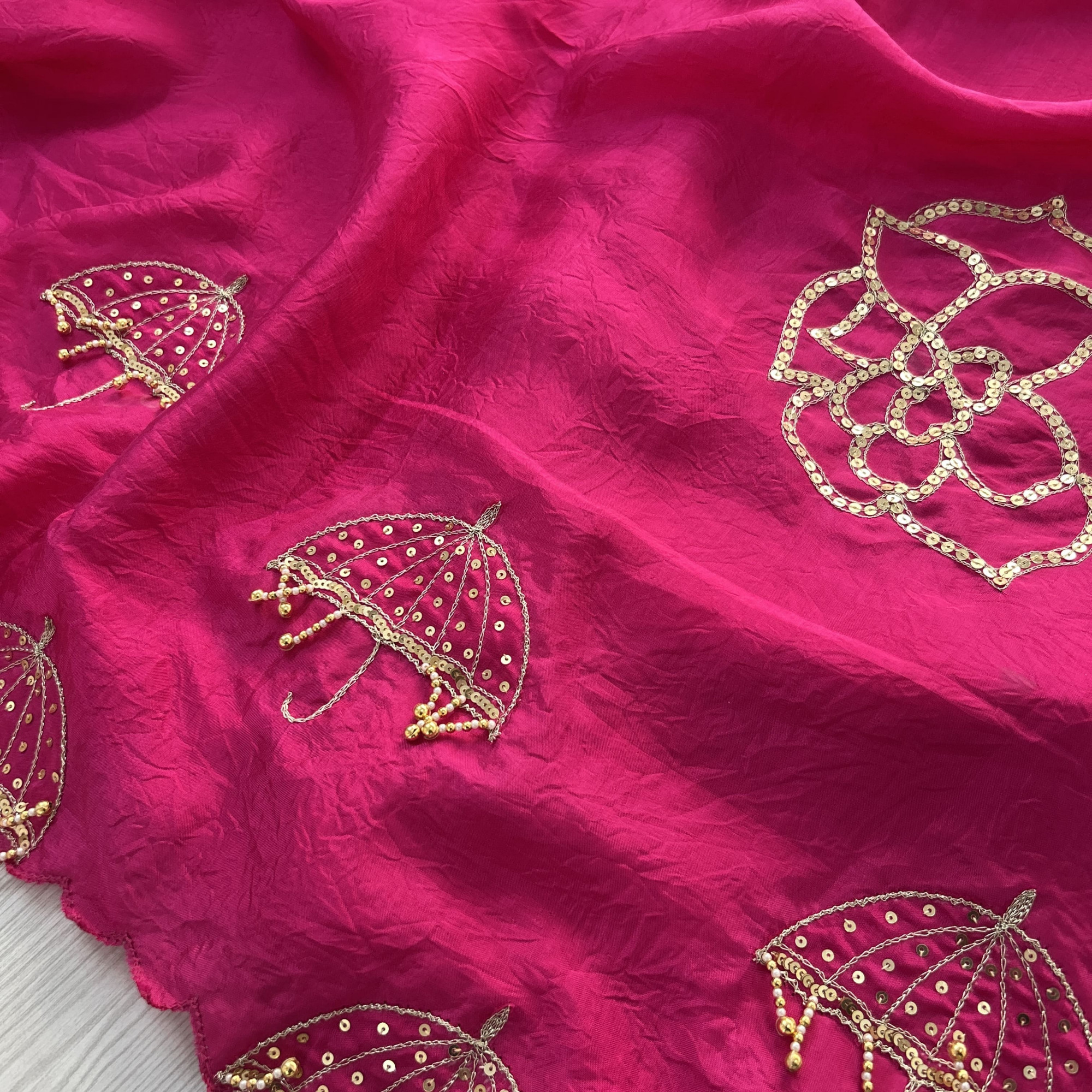 Magenta Hand-Embroidered Tissue Chanderi Saree