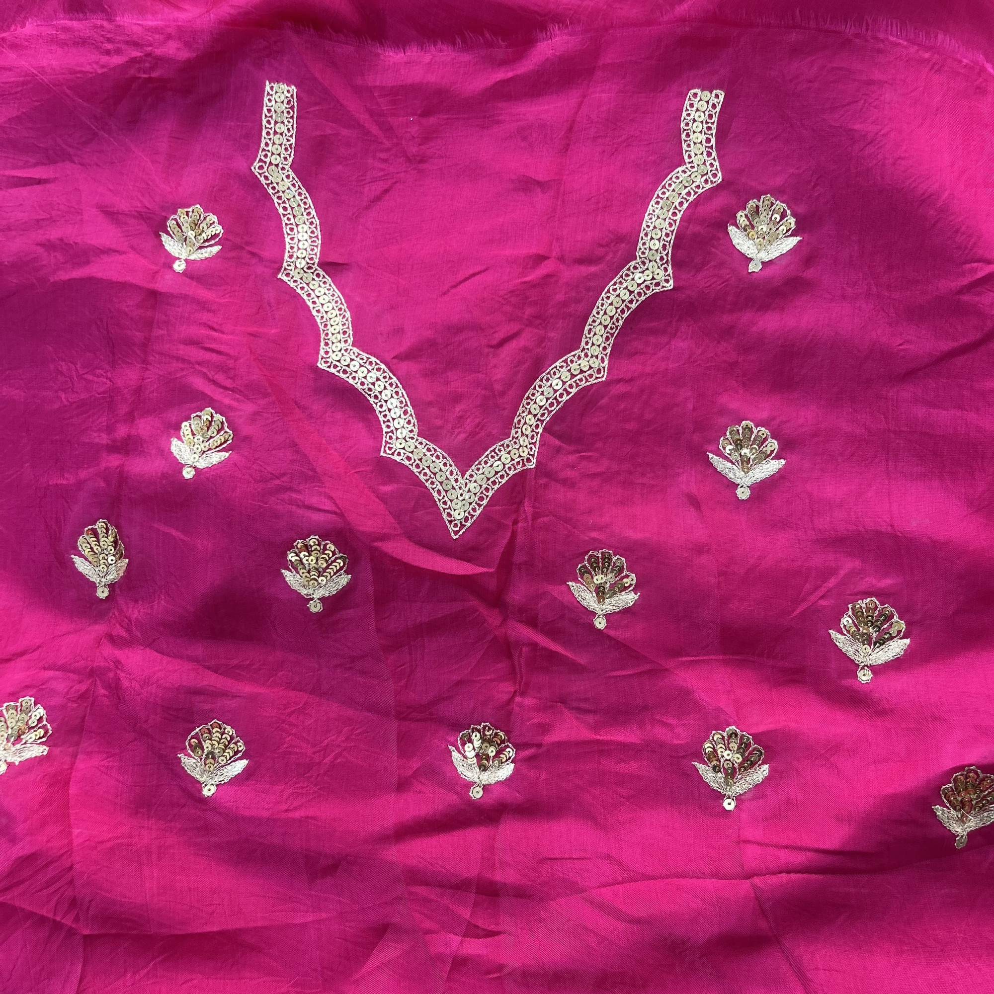 Magenta Hand-Embroidered Tissue Chanderi Saree
