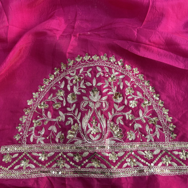 Magenta Hand-Embroidered Tissue Chanderi Saree