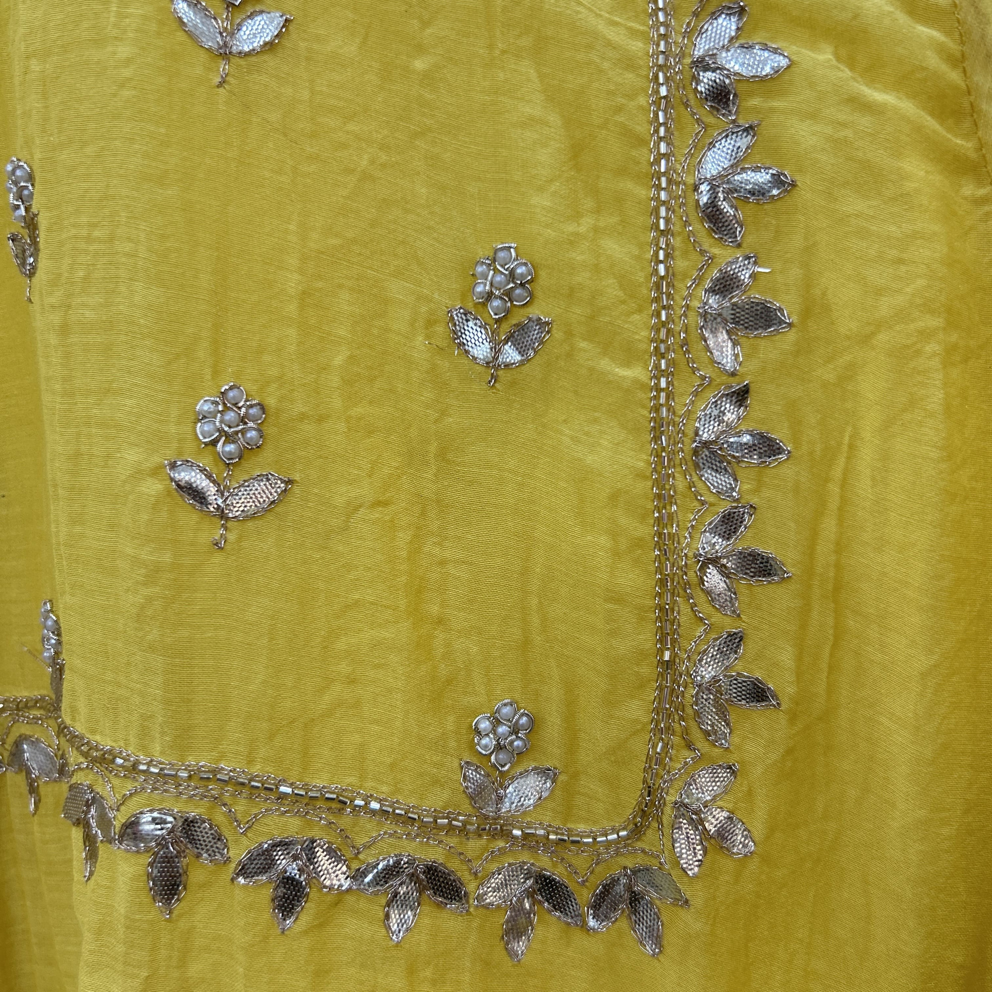 Bright Yellow Hand-Embroidered Gota Patti Suit Set