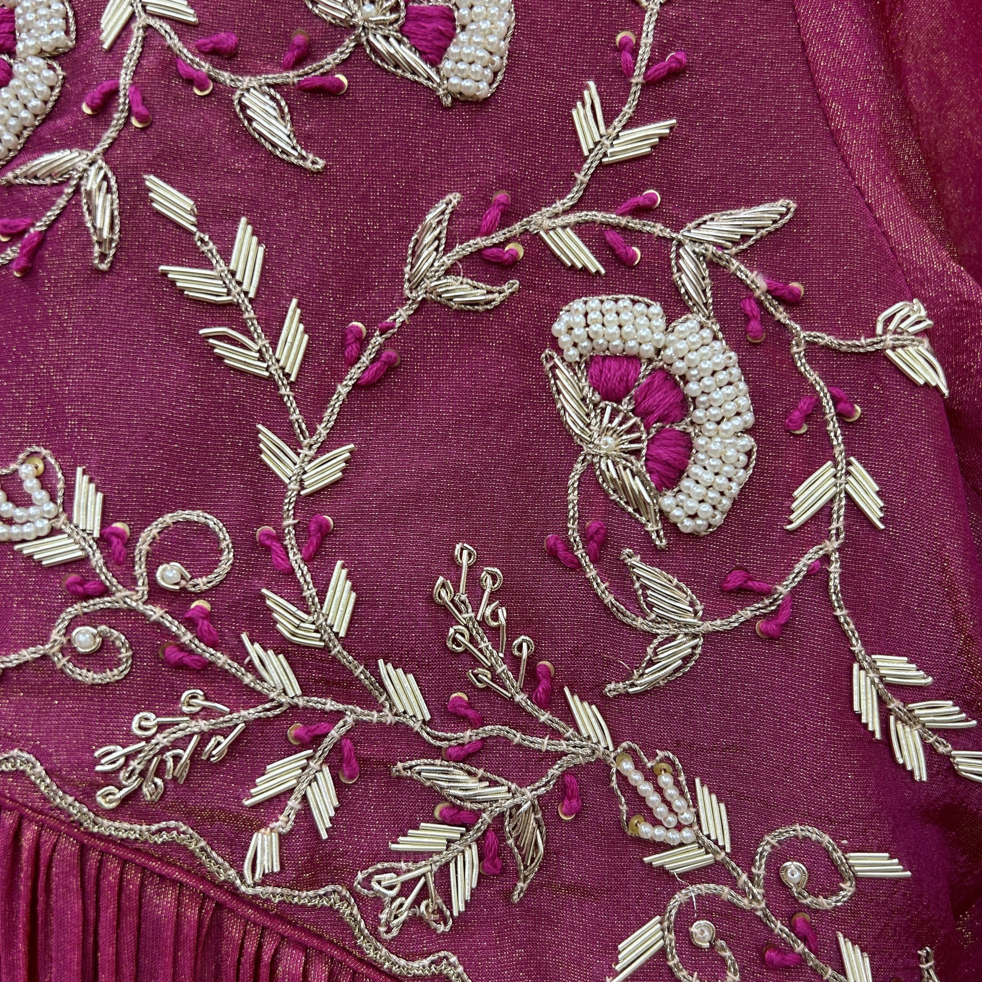 Cherry Pink Alia Cut Hand-Embroidered Tissue Suit