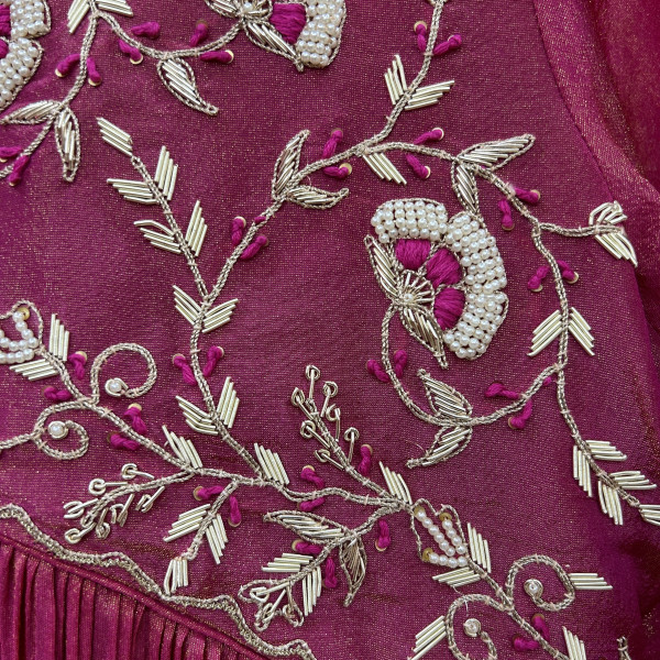 Cherry Pink Alia Cut Hand-Embroidered Tissue Suit