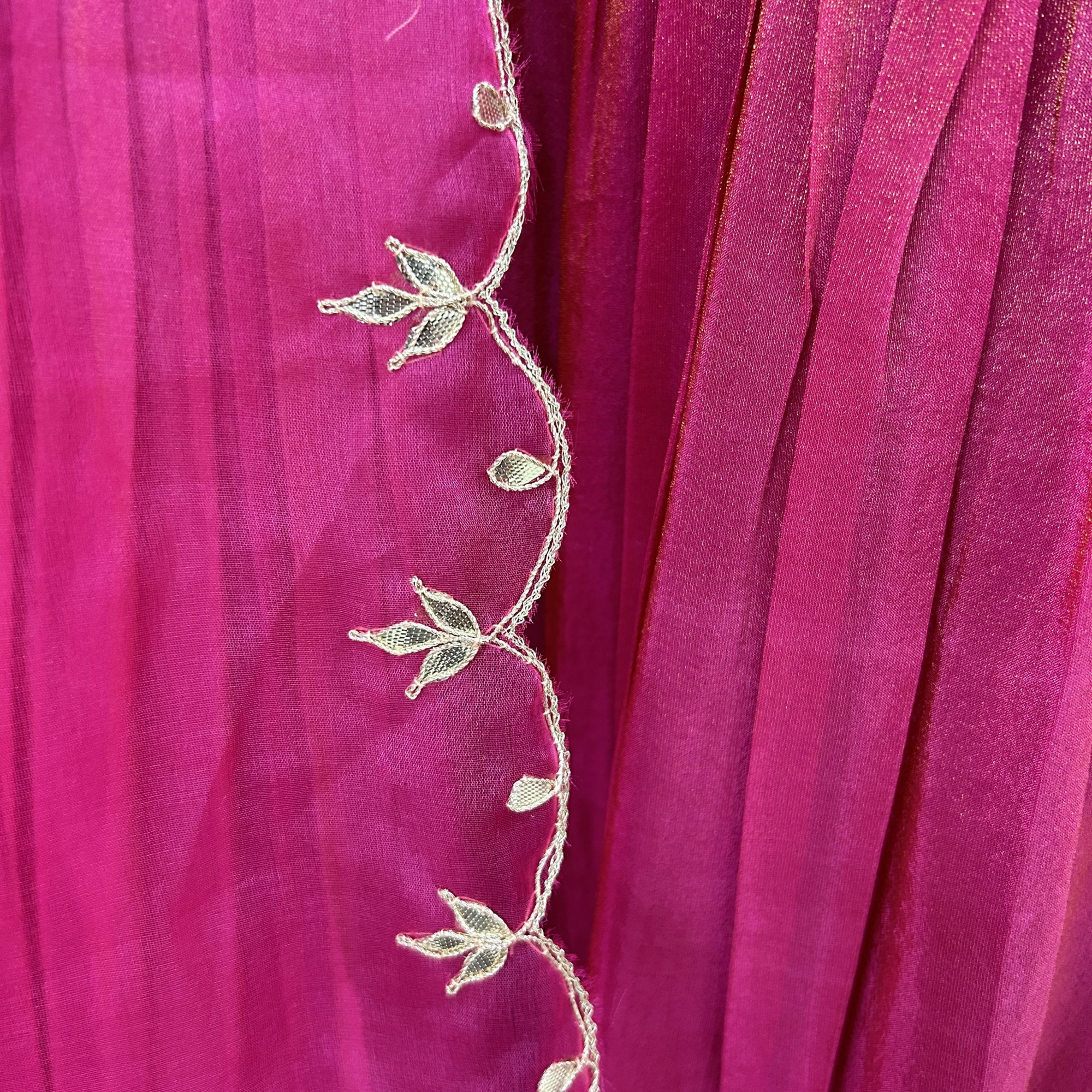 Cherry Pink Alia Cut Hand-Embroidered Tissue Suit