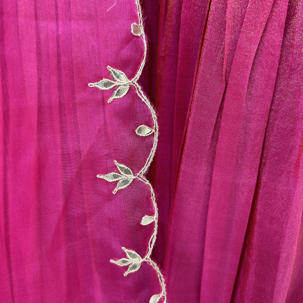 Cherry Pink Alia Cut Hand-Embroidered Tissue Suit