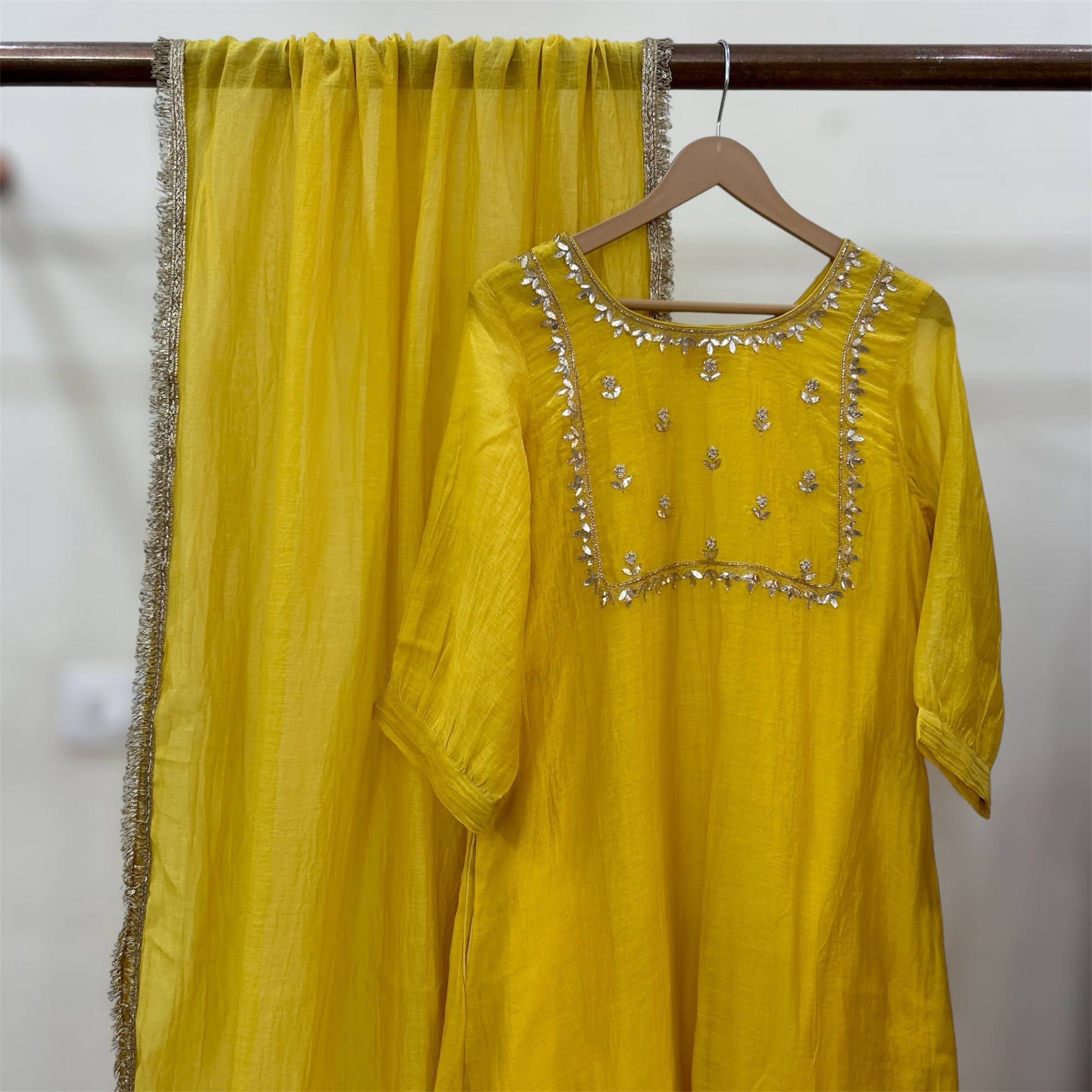 Bright Yellow Hand-Embroidered Gota Patti Suit Set
