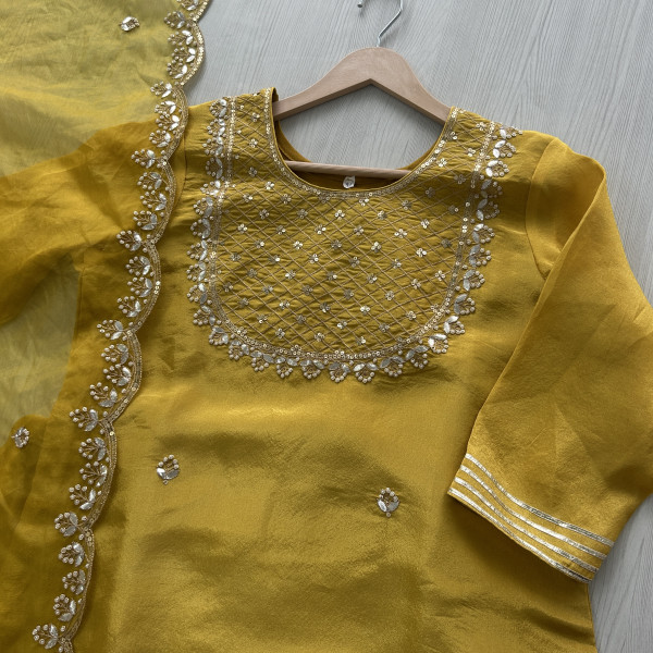 Yellow Sequin Embroidered Indo Western