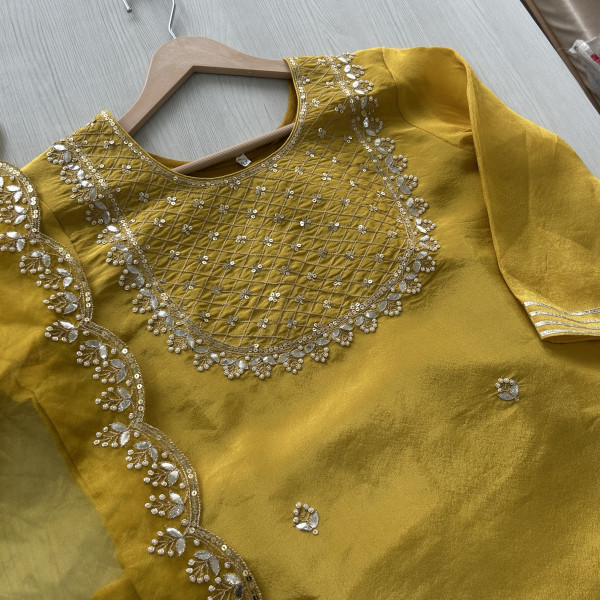 Yellow Sequin Embroidered Indo Western