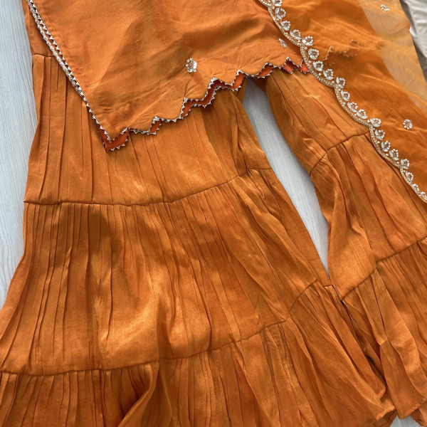 Orange Sequin Embroidered Indo Western