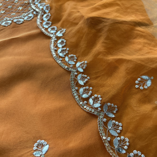 Orange Sequin Embroidered Indo Western