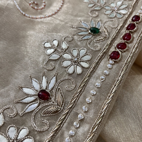 Golden Tissue Hand Embroidered Saree