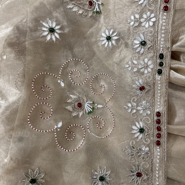 Golden Tissue Hand Embroidered Saree