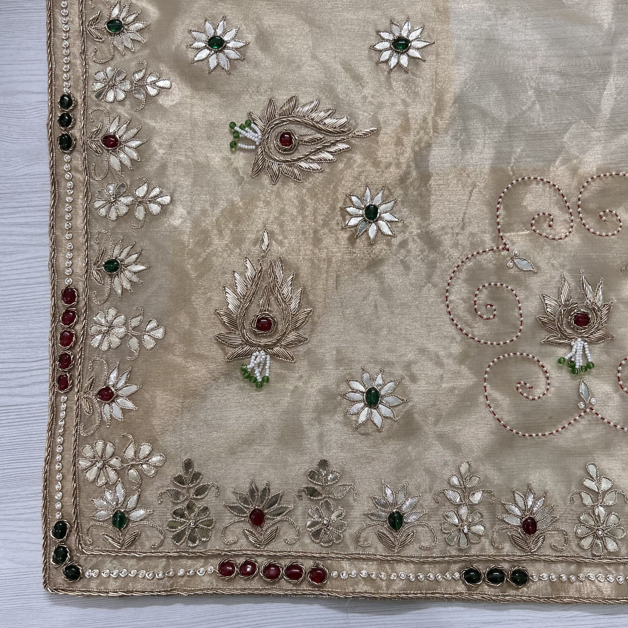 Golden Tissue Hand Embroidered Saree