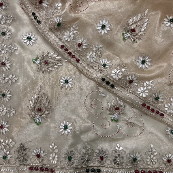 Golden Tissue Hand Embroidered Saree