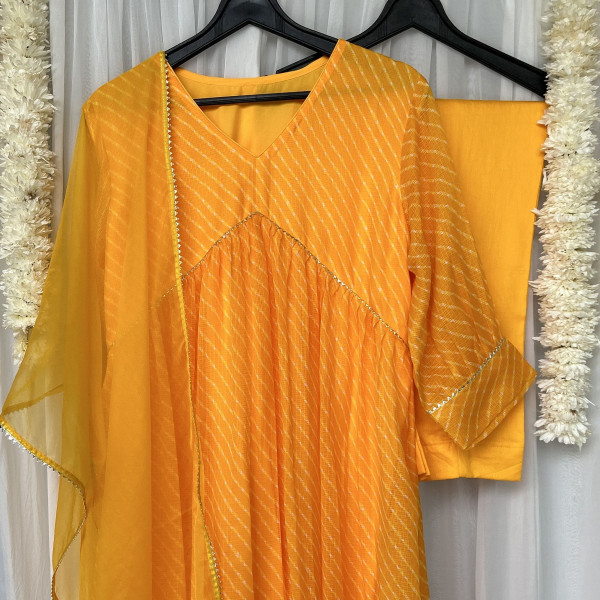 Bright Mango Yellow Mothda Design Kurta Set