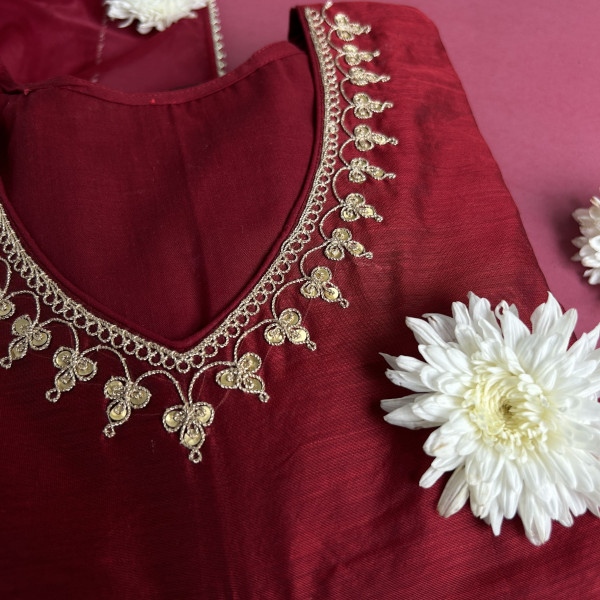 Festive Maroon Chanderi Kurta Set with Marodi Work