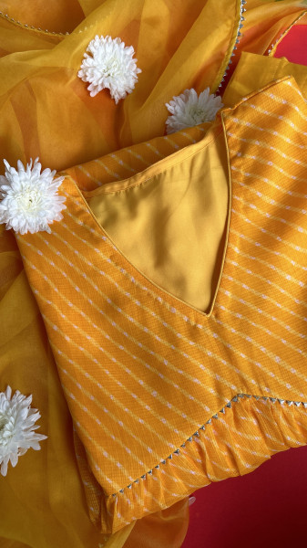 Bright Mango Yellow Mothda Design Kurta Set
