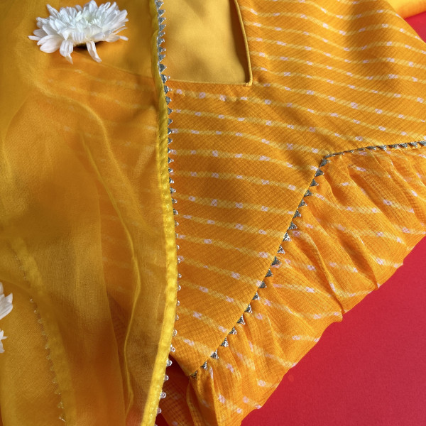 Bright Mango Yellow Mothda Design Kurta Set
