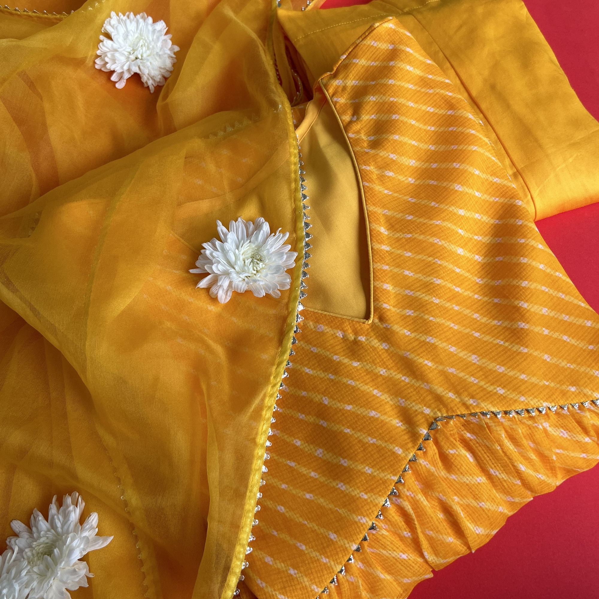 Bright Mango Yellow Mothda Design Kurta Set