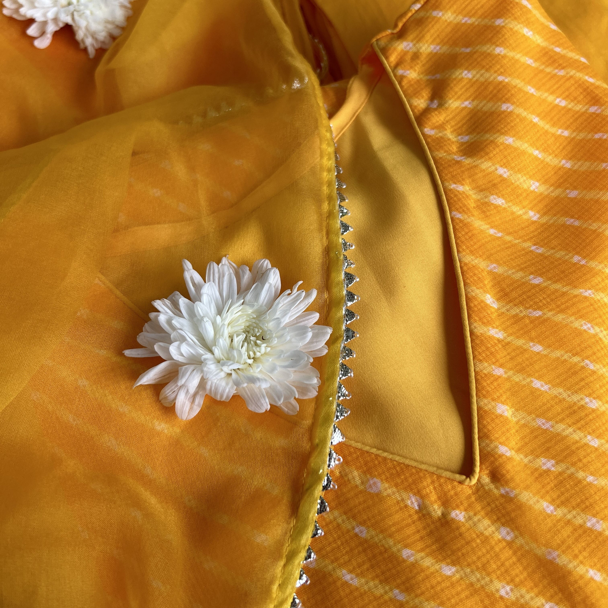 Bright Mango Yellow Mothda Design Kurta Set