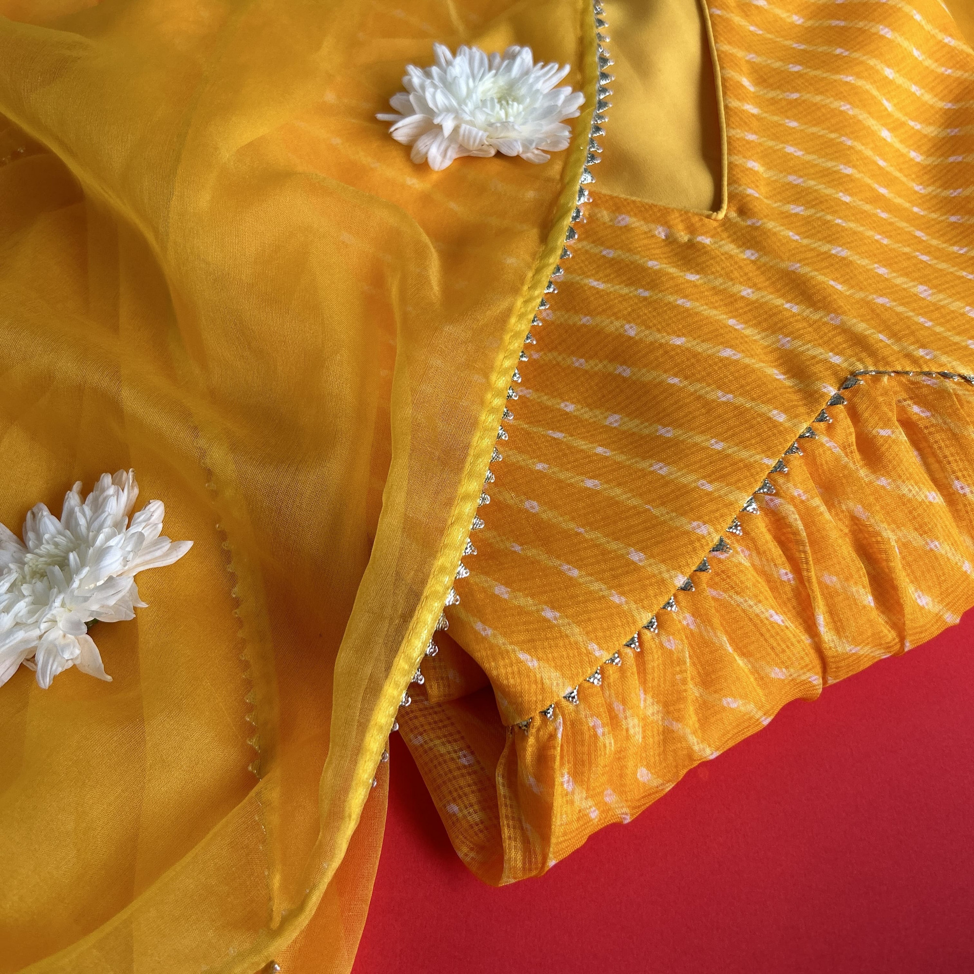 Bright Mango Yellow Mothda Design Kurta Set