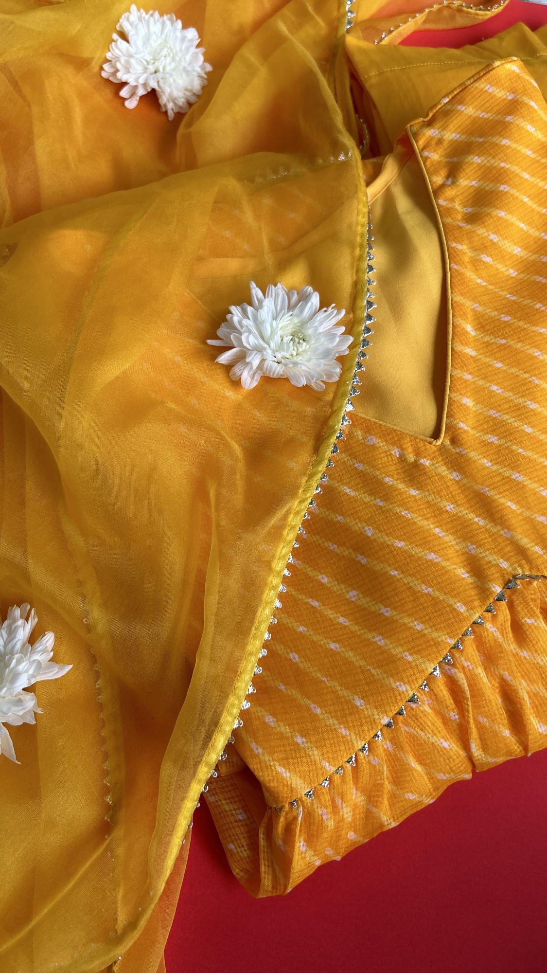 Bright Mango Yellow Mothda Design Kurta Set