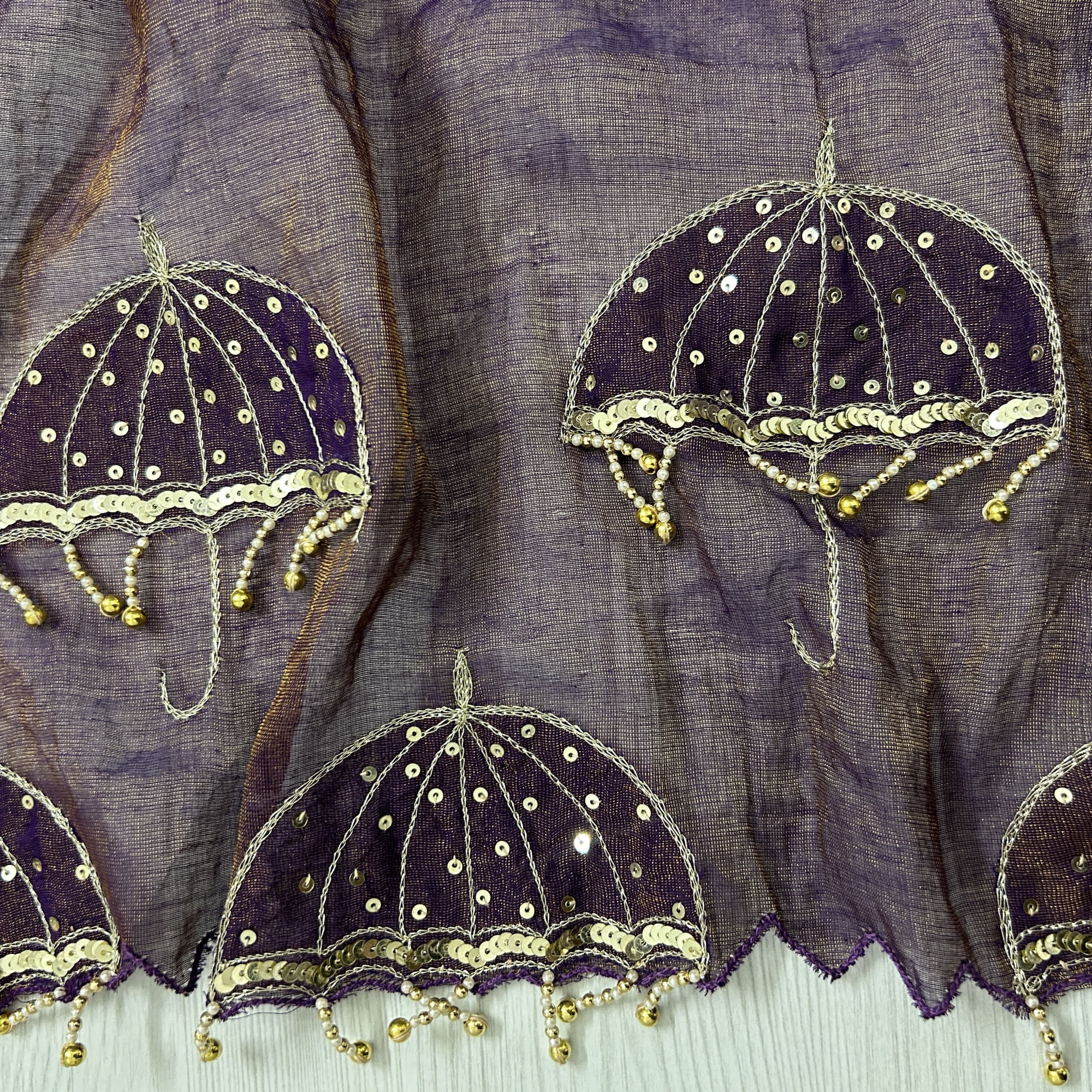 Purple Hand-Embroidered Tissue Chanderi Saree
