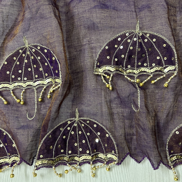 Purple Hand-Embroidered Tissue Chanderi Saree