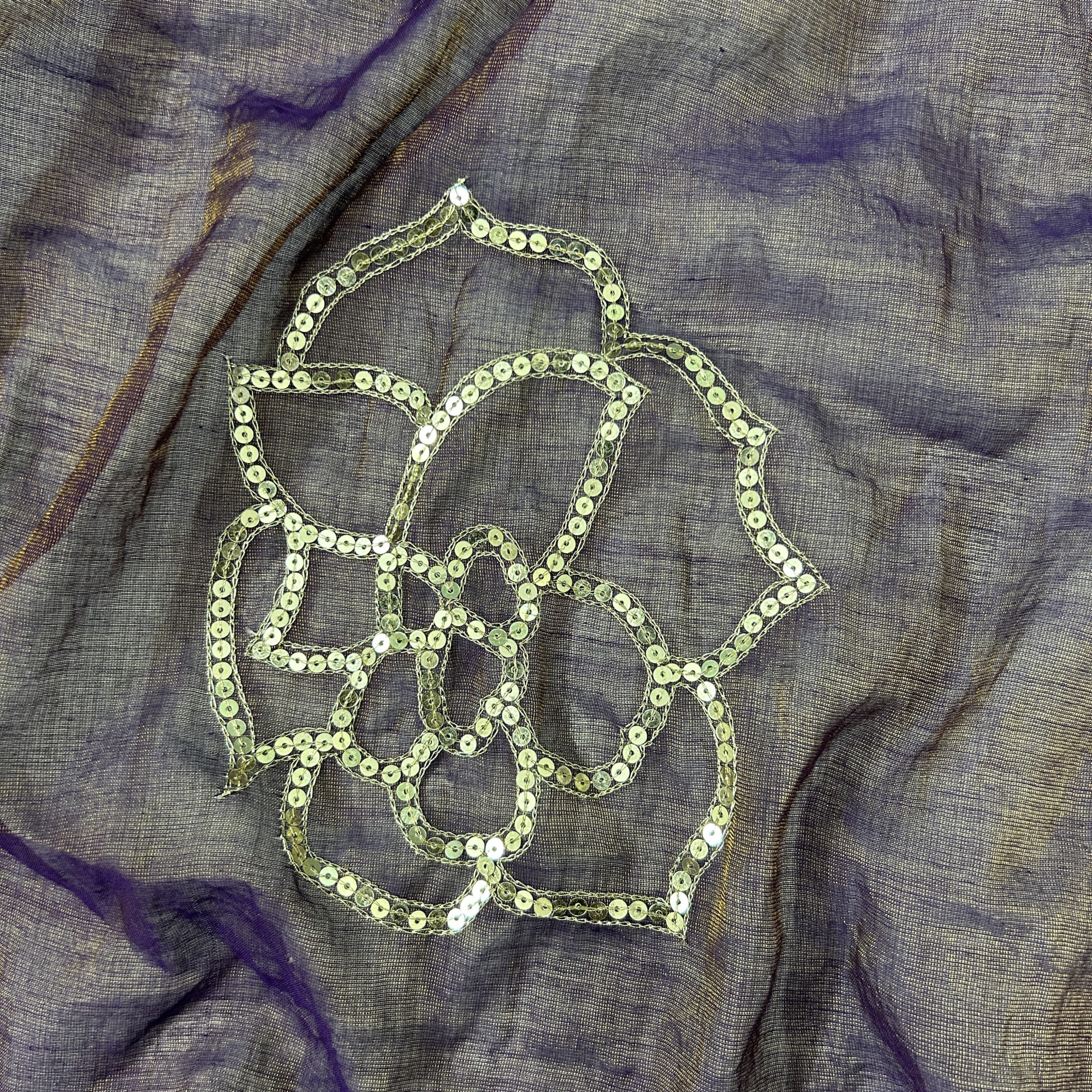 Purple Hand-Embroidered Tissue Chanderi Saree