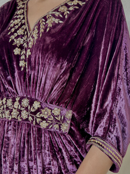 Dark Purple Velvet Kaftan Drape Dress