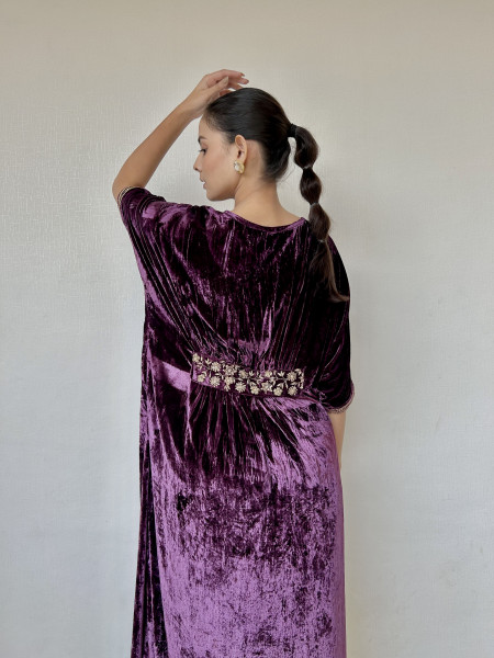 Dark Purple Velvet Kaftan Drape Dress