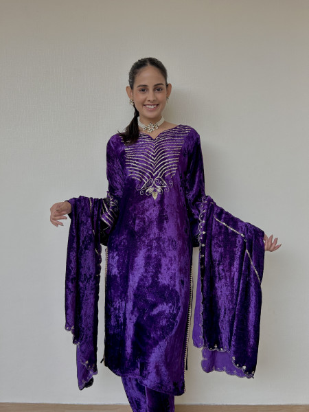 Purple Velvet Shaneel Suit Set