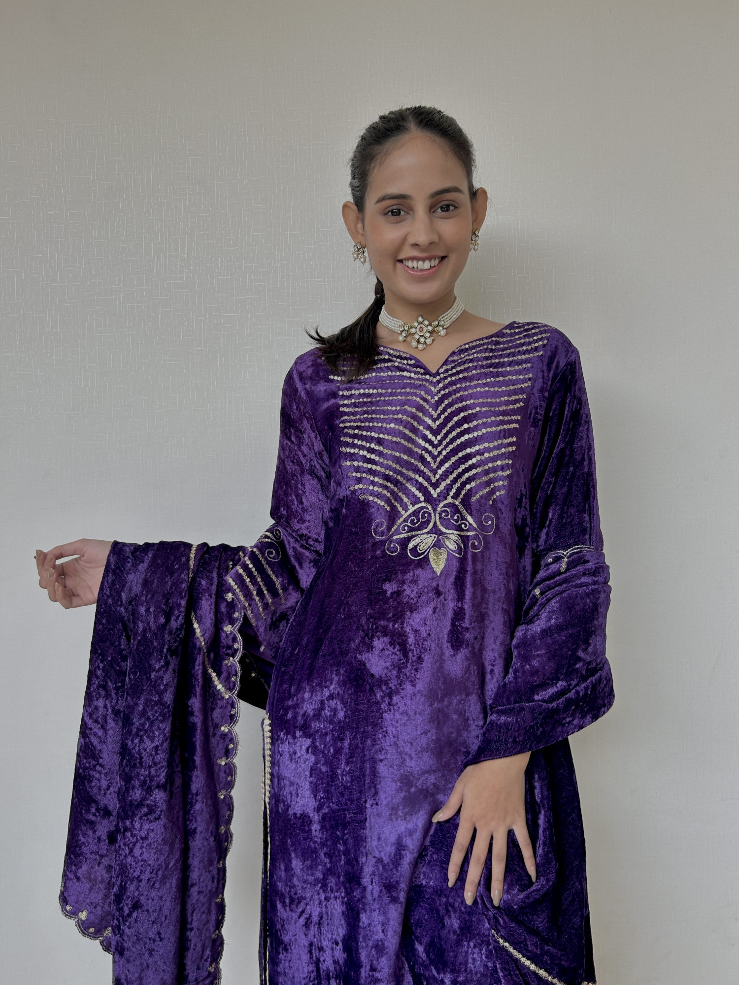 Purple Velvet Shaneel Suit Set