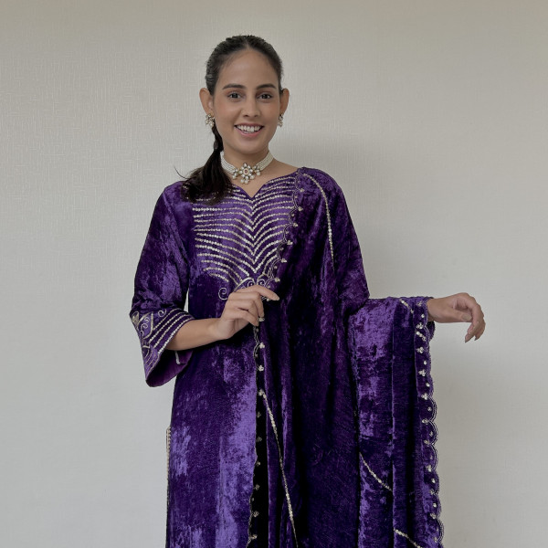 Purple Velvet Shaneel Suit Set