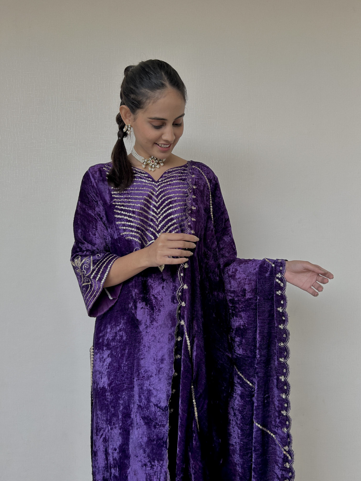 Purple Velvet Shaneel Suit Set