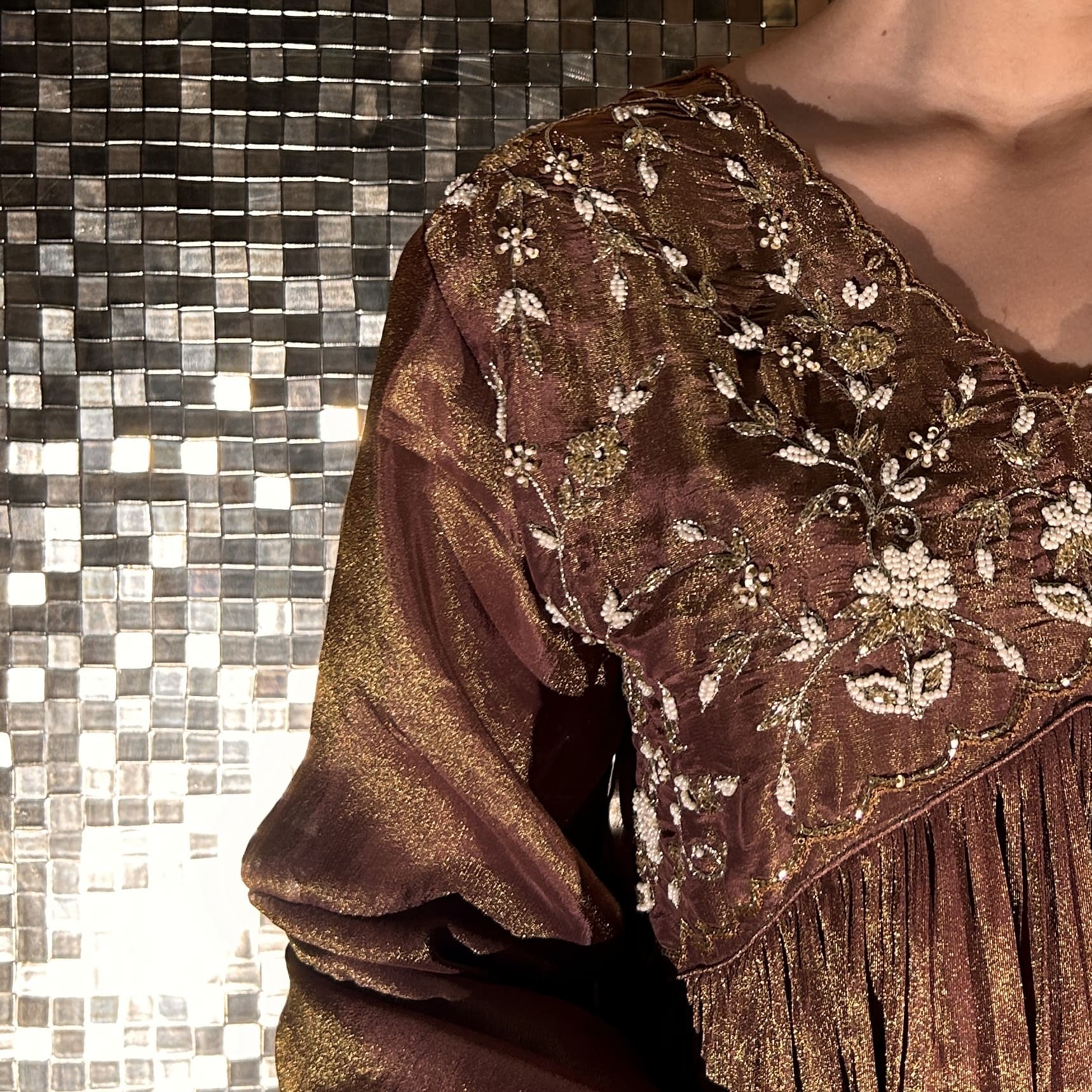 Festive Brown Gathered Flared Kurta Set