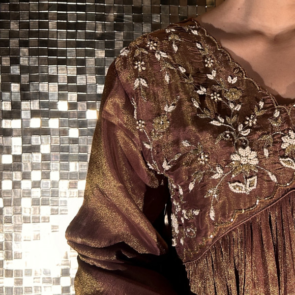 Festive Brown Gathered Flared Kurta Set