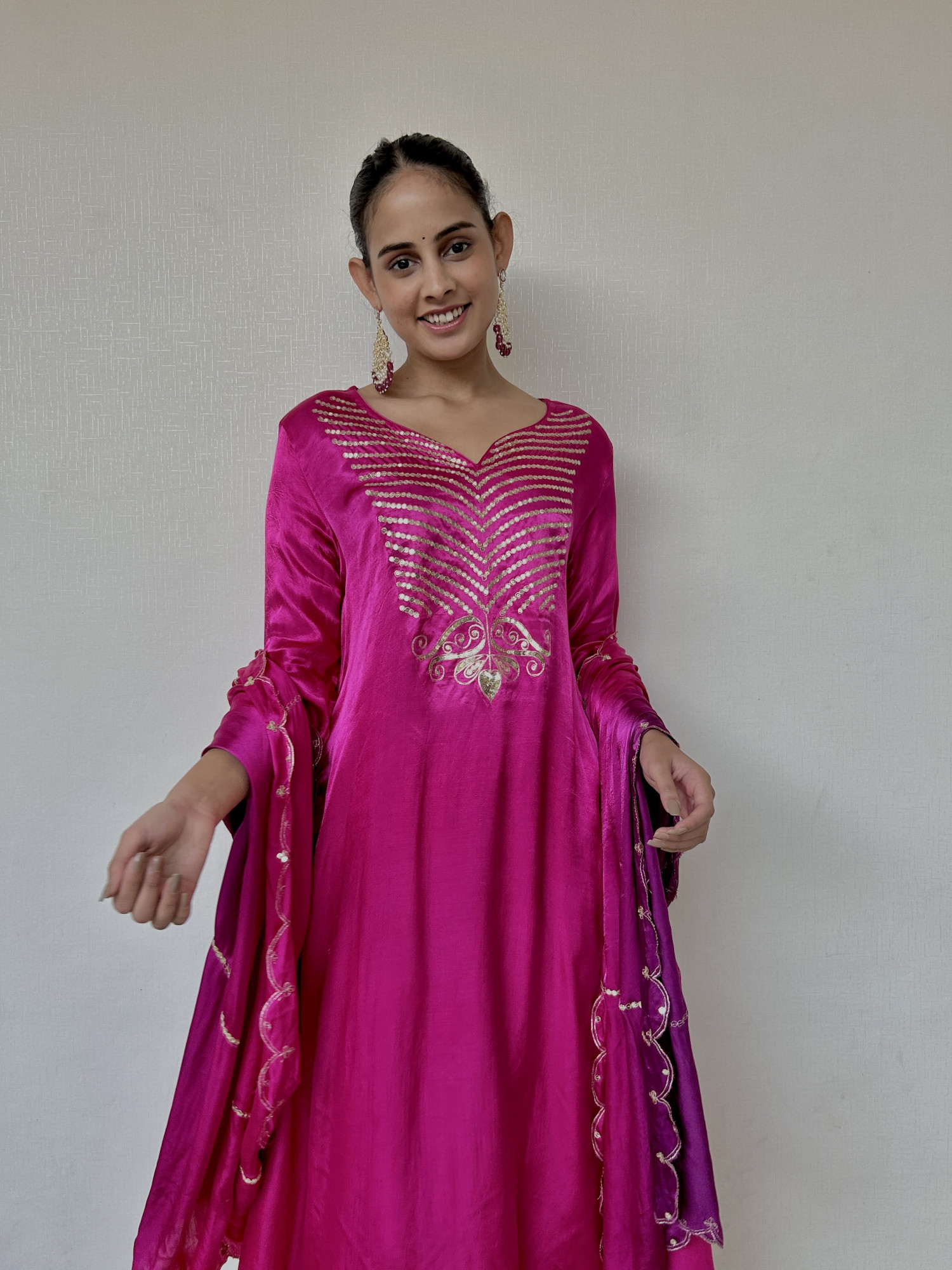 Magenta Pink Gajji Silk Suit Set